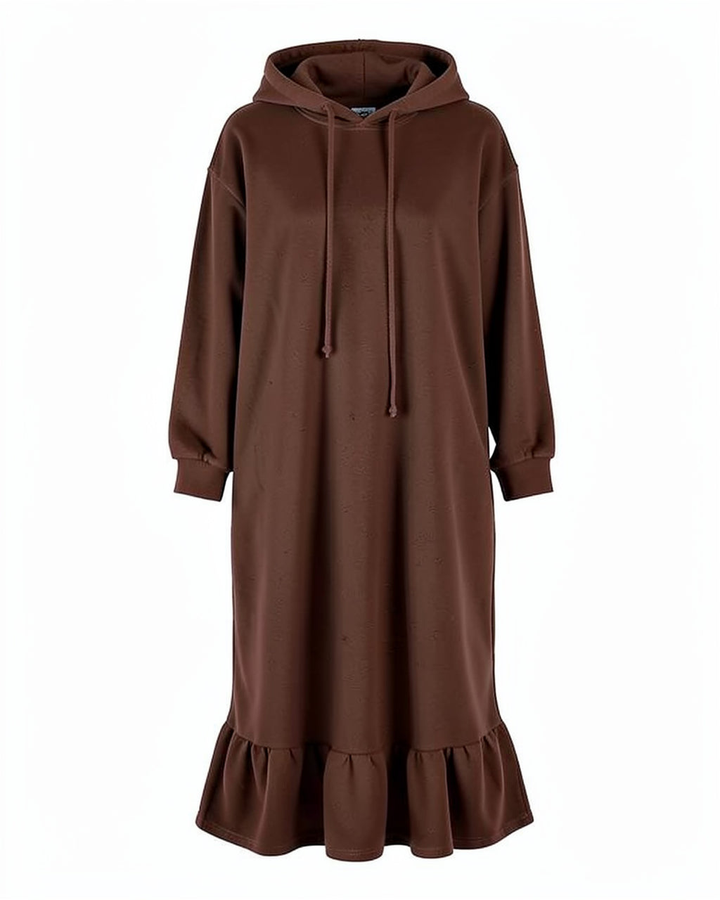 Ruffle Hem Fleece Maxi Hoodie Dress