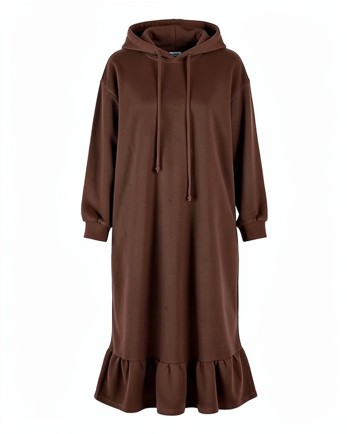 Ruffle Hem Fleece Maxi Hoodie Dress
