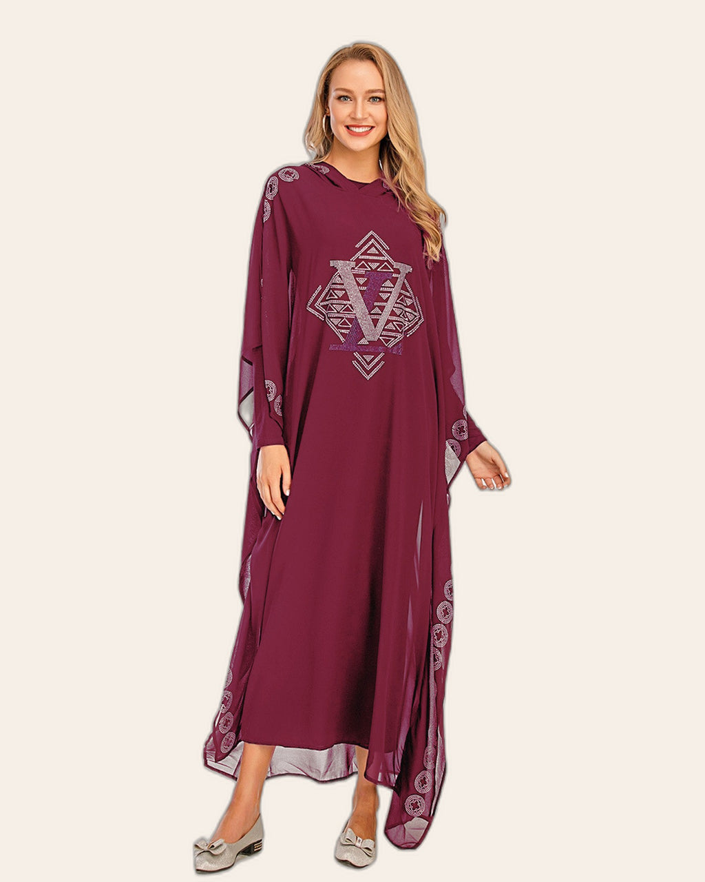 Rhinestone Chiffon Cape Hoodie Dress