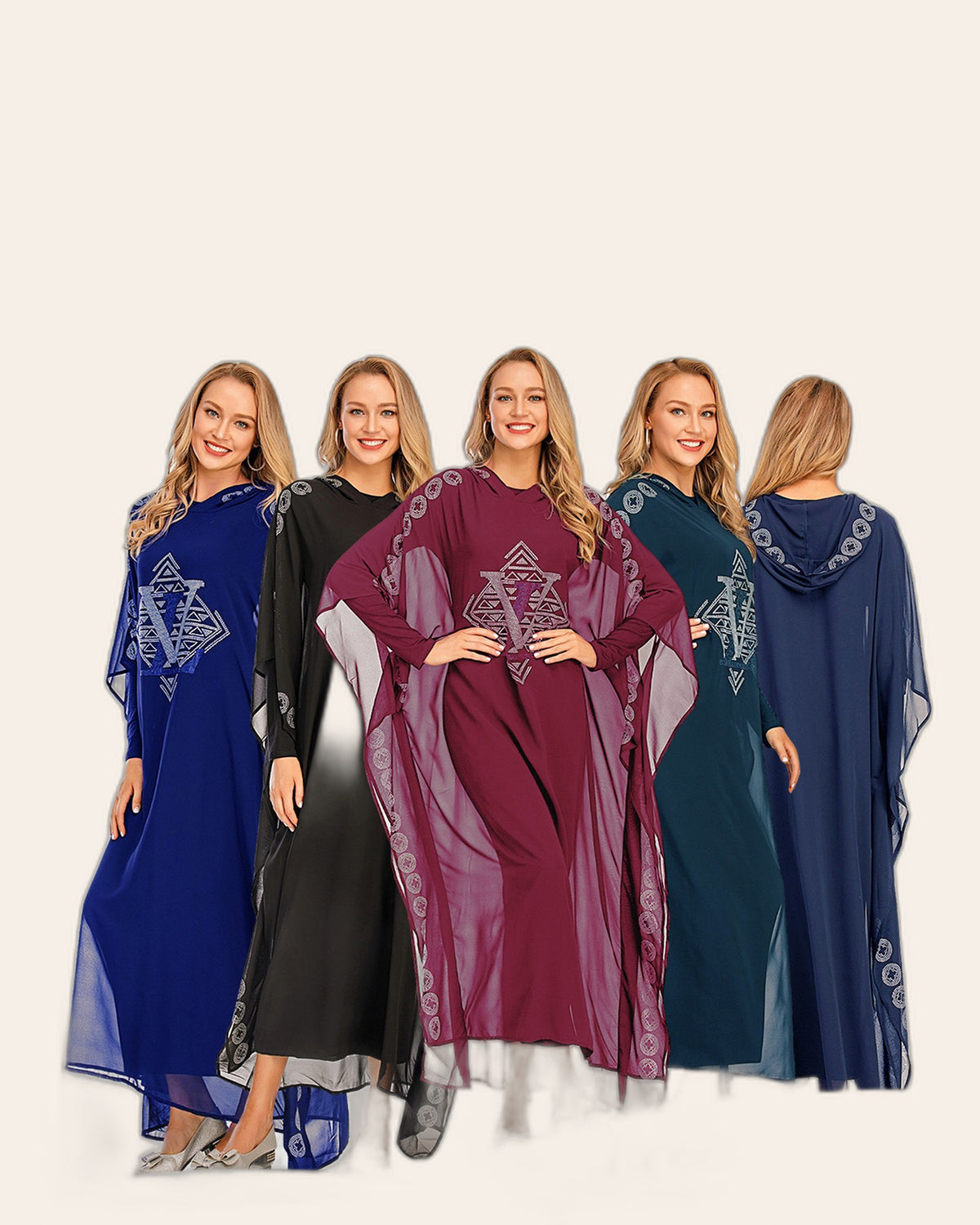 Rhinestone Chiffon Cape Hoodie Dress