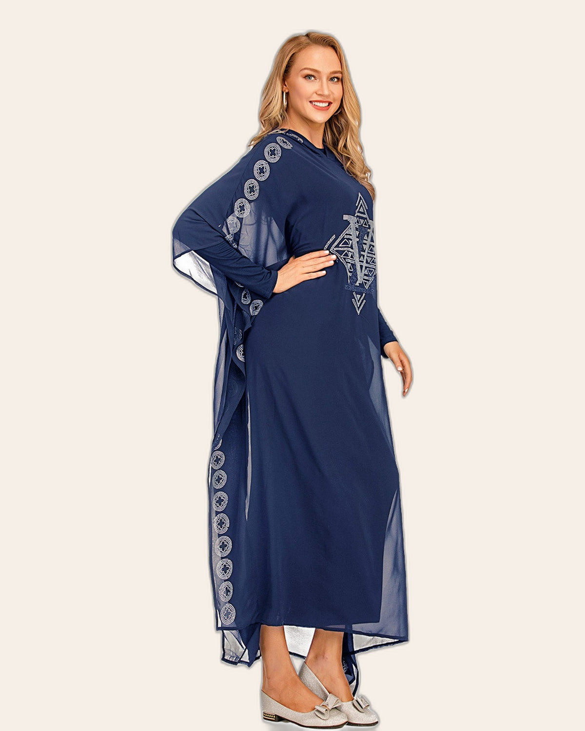 Rhinestone Chiffon Cape Hoodie Dress
