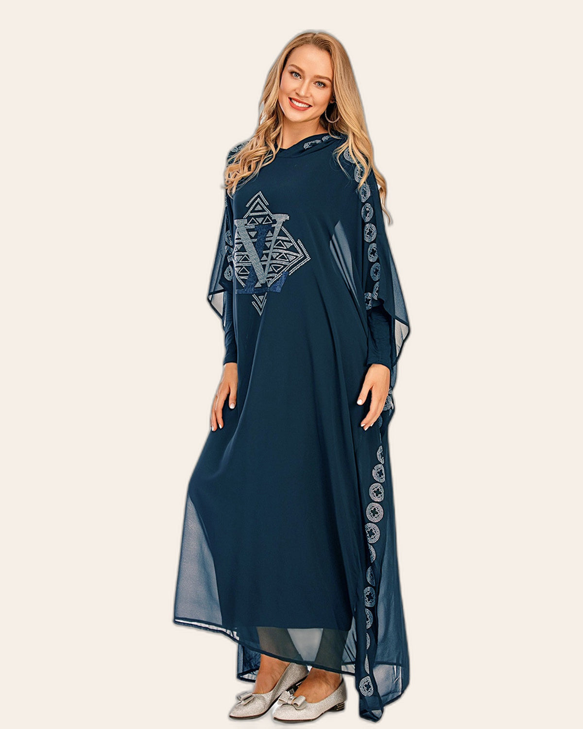 Rhinestone Chiffon Cape Hoodie Dress