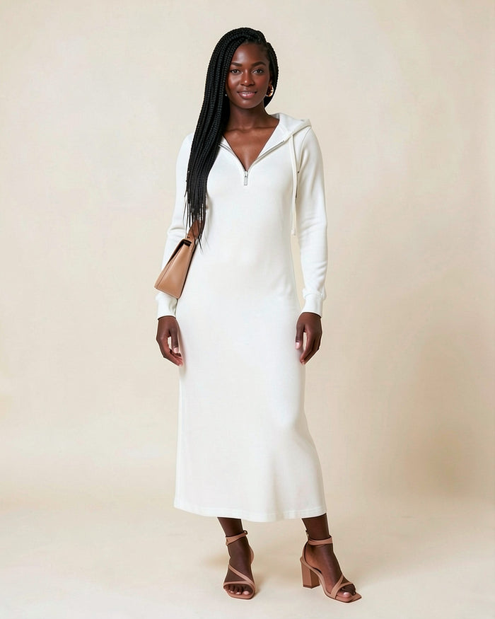 Fitted White Maxi Hoodie Dress