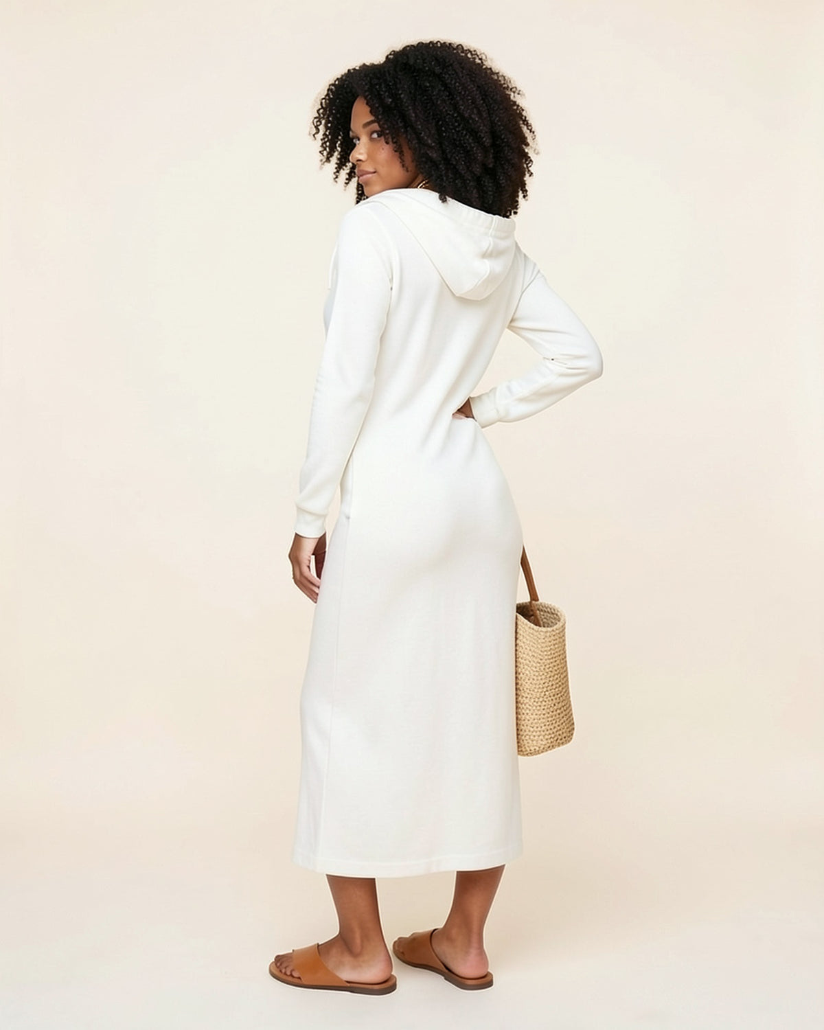 Fitted White Maxi Hoodie Dress