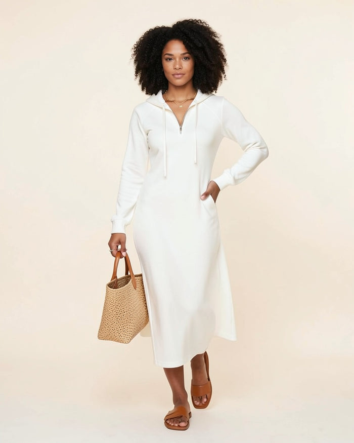 Fitted White Maxi Hoodie Dress