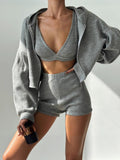 Cropped Zip 3-Piece Shorts Set