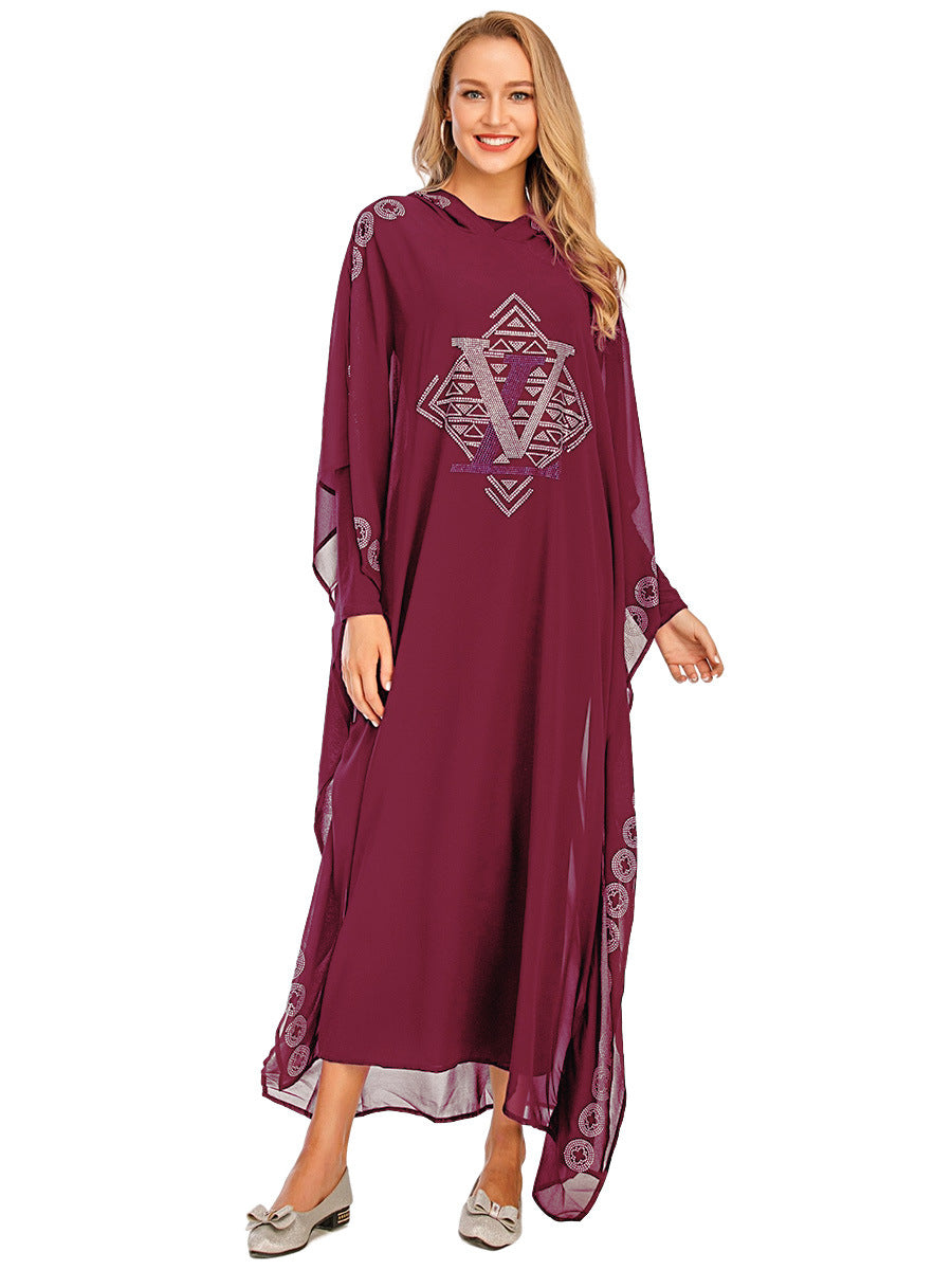 Rhinestone Chiffon Cape Hoodie Dress