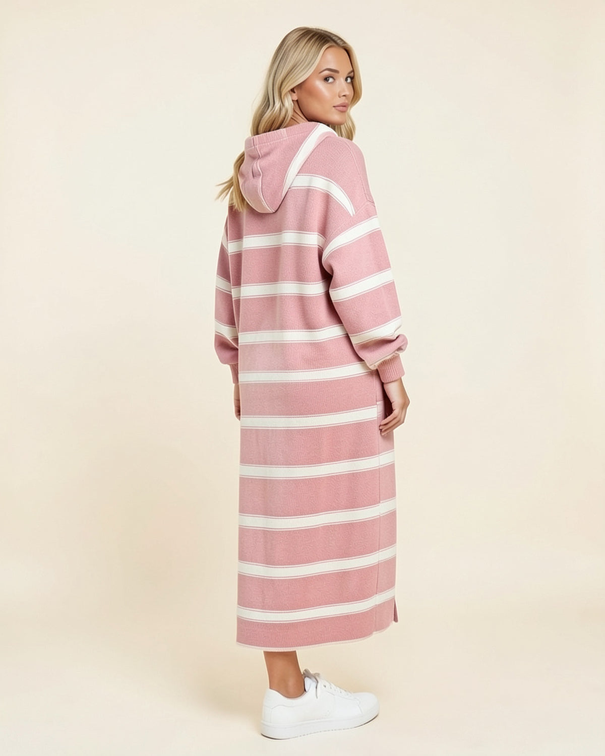 Striped Half-Zip Maxi Hoodie Dress