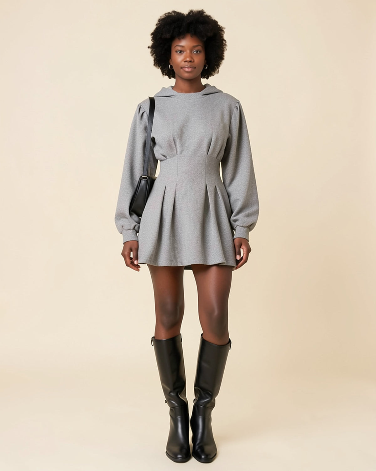 Pleated Waist Hoodie Mini Dress