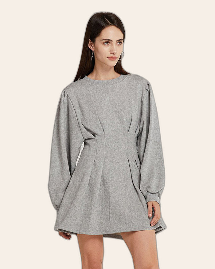 Pleated Waist Hoodie Mini Dress