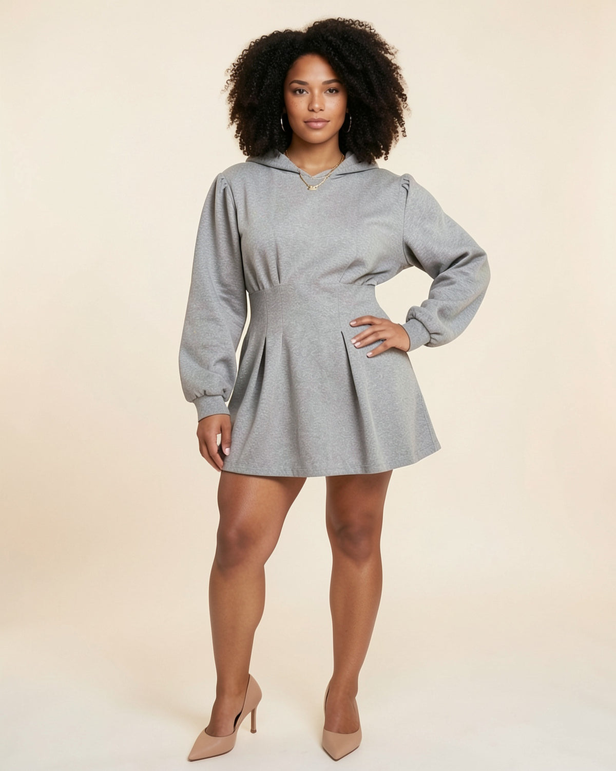 Pleated Waist Hoodie Mini Dress