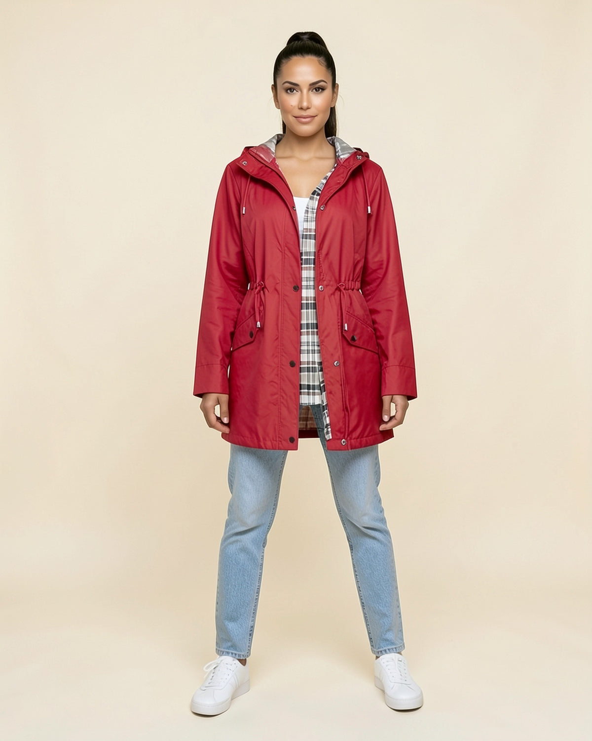 Plaid-Lined Windbreaker Coat