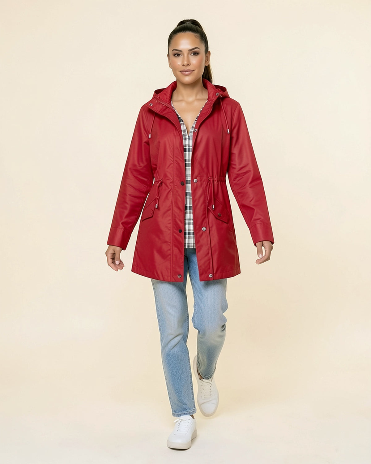Plaid-Lined Windbreaker Coat