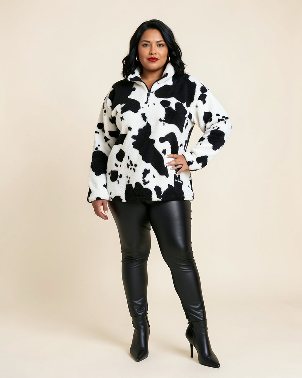 Cow Print Fleece Half-Zip (Plus)