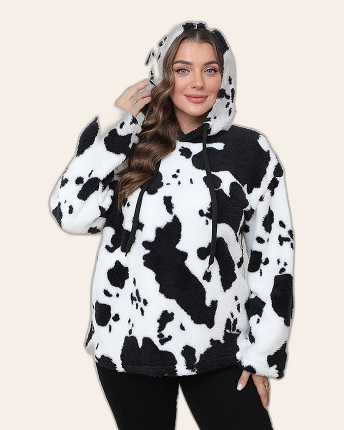 Cow Print Fleece Half-Zip (Plus)