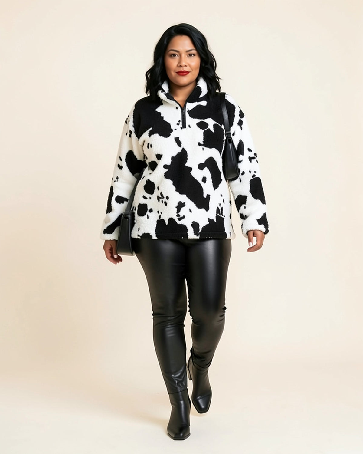 Cow Print Fleece Half-Zip (Plus)