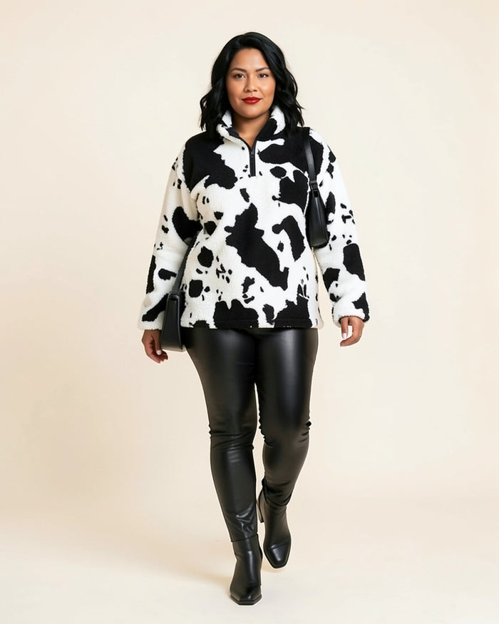 Cow Print Fleece Half-Zip (Plus)