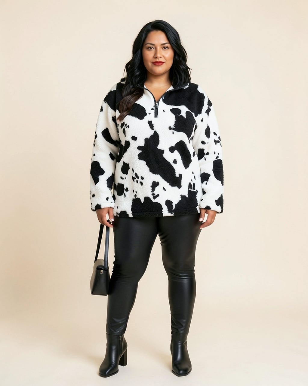 Cow Print Fleece Half-Zip (Plus)
