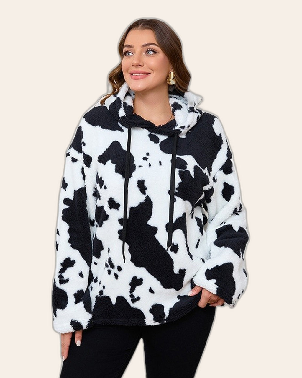 Cow Print Fleece Half-Zip (Plus)