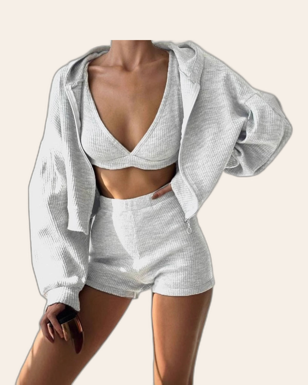 Cropped Zip 3-Piece Shorts Set