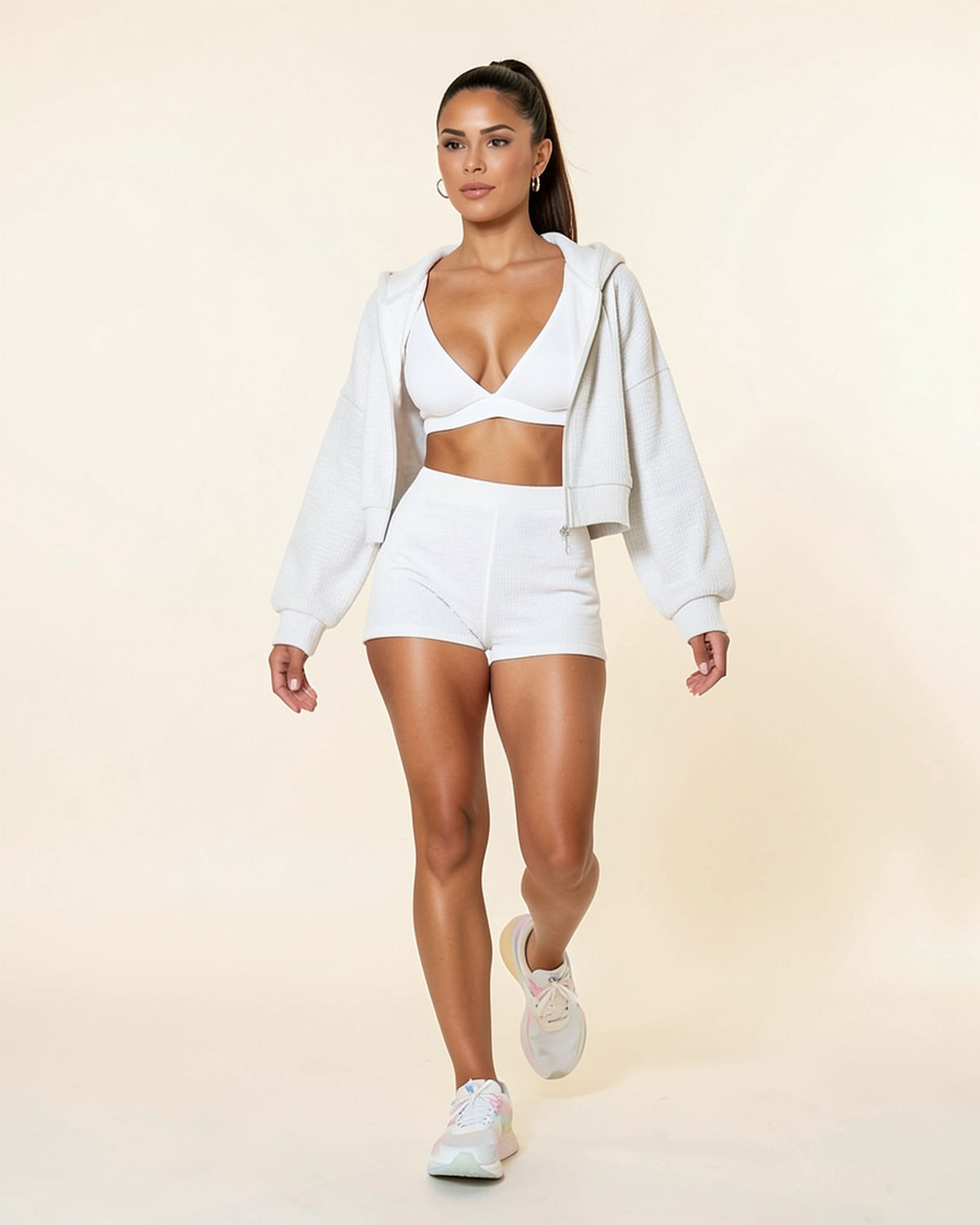 Cropped Zip 3-Piece Shorts Set