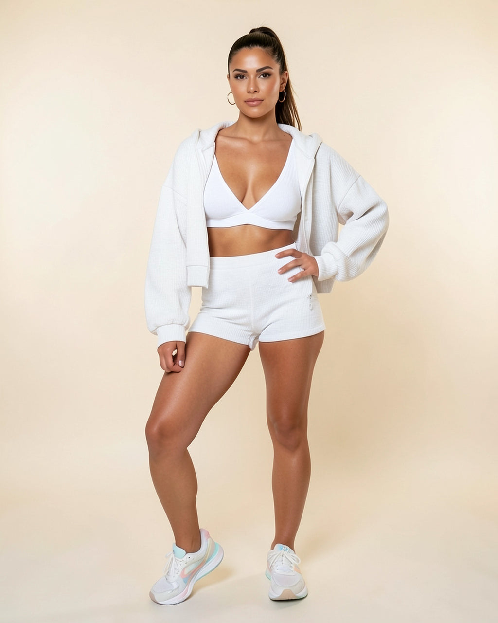 Cropped Zip 3-Piece Shorts Set