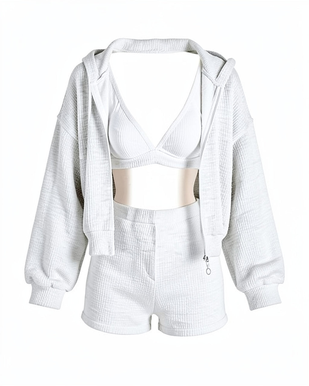 Cropped Zip 3-Piece Shorts Set