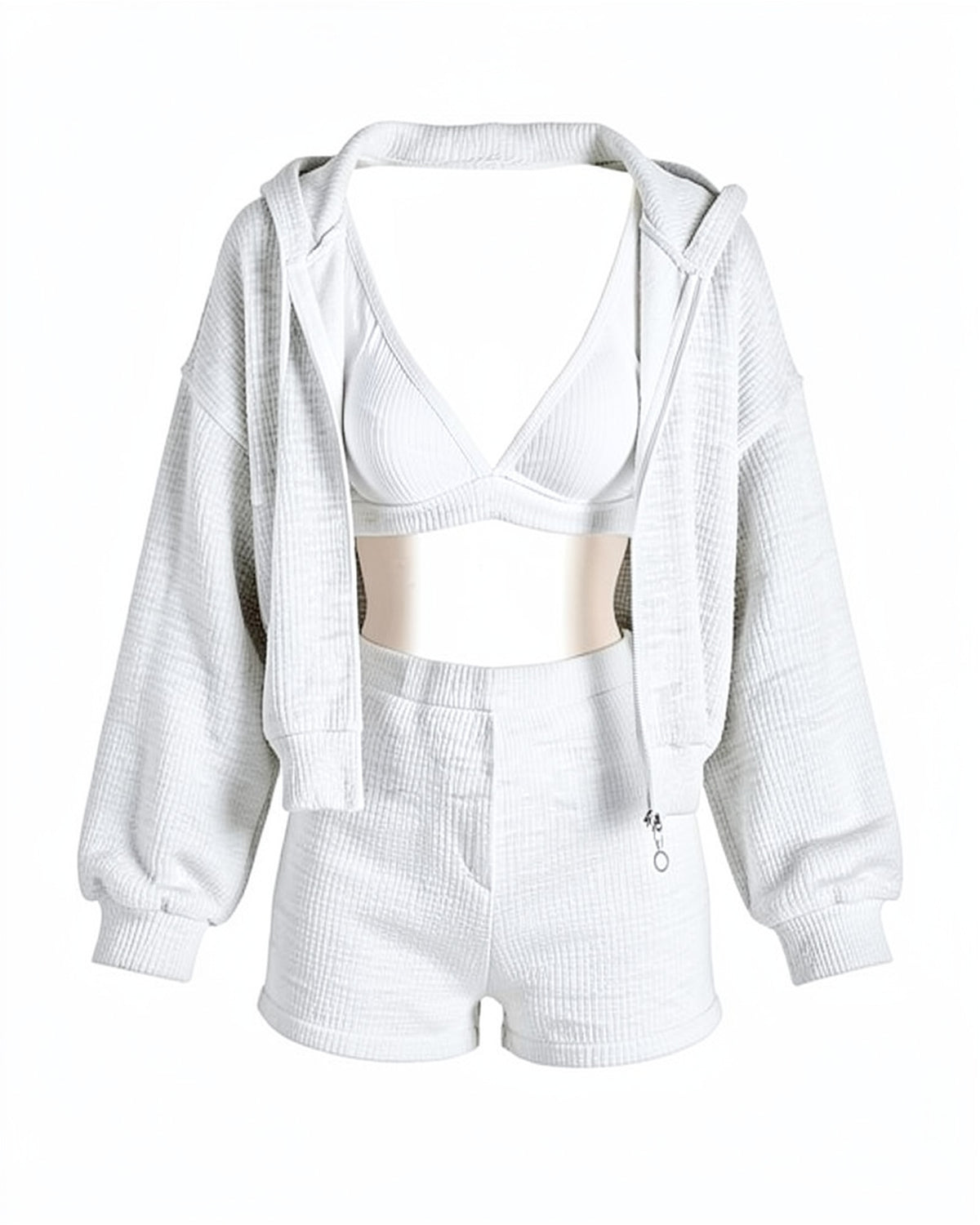Cropped Zip 3-Piece Shorts Set