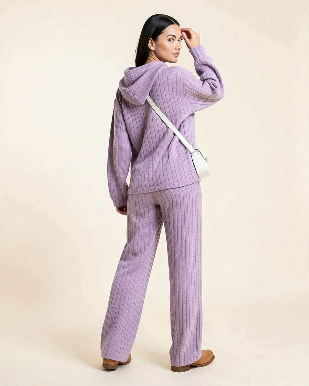 Ribbed Hoodie & Wide-Leg Pants Set