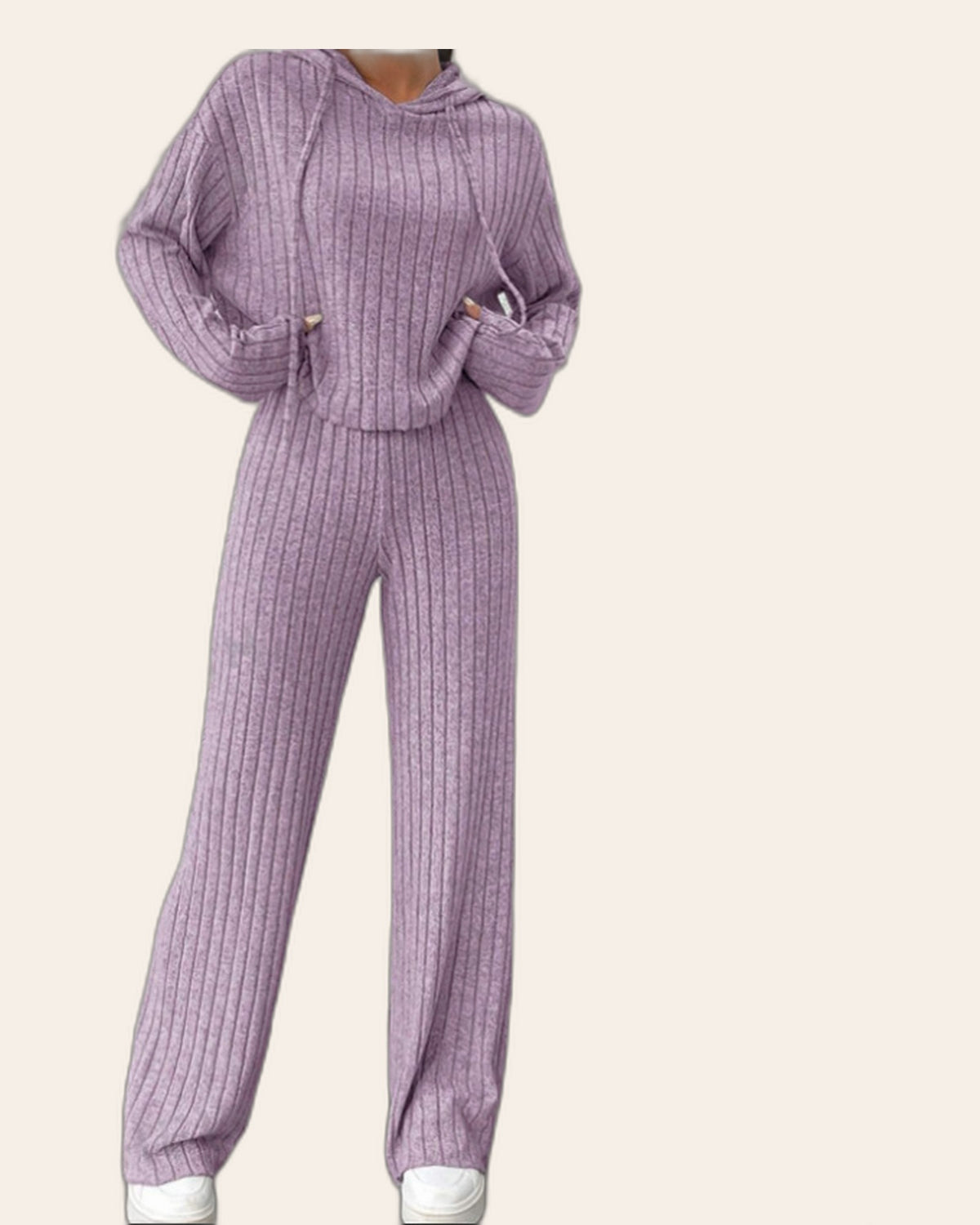 Ribbed Hoodie & Wide-Leg Pants Set