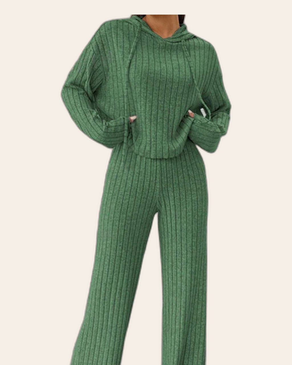 Ribbed Hoodie & Wide-Leg Pants Set