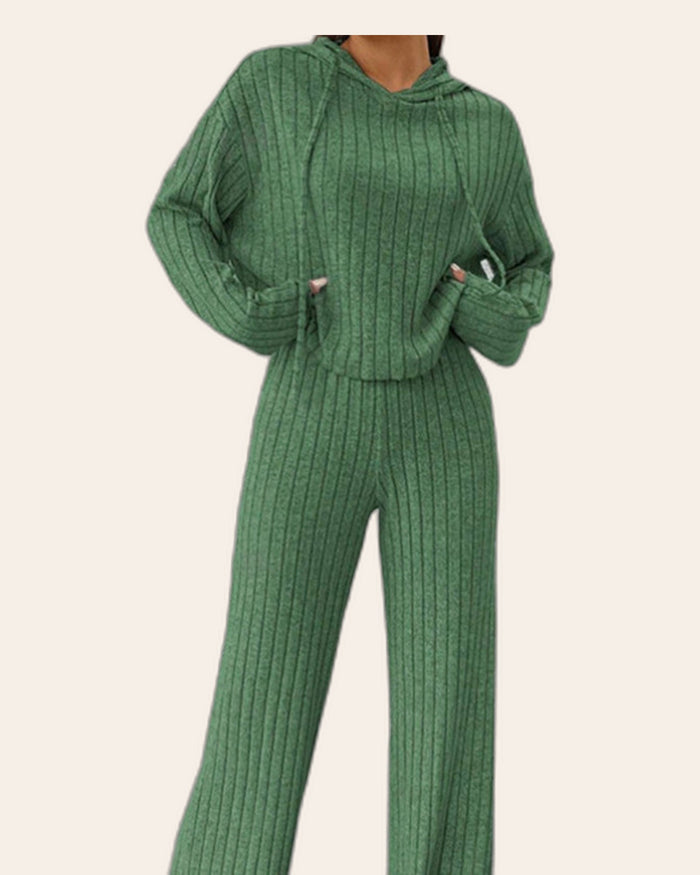 Ribbed Hoodie & Wide-Leg Pants Set