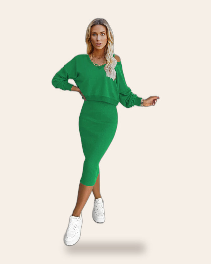 Knit Hoodie & Midi Skirt Set