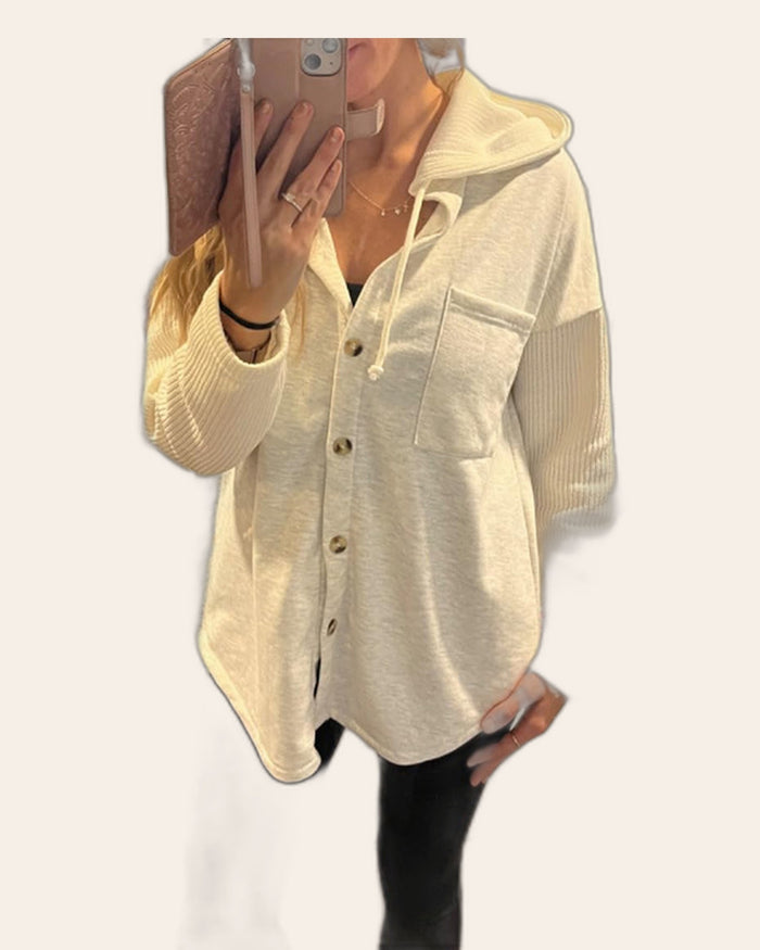 Knit Patchwork Hooded Shacket