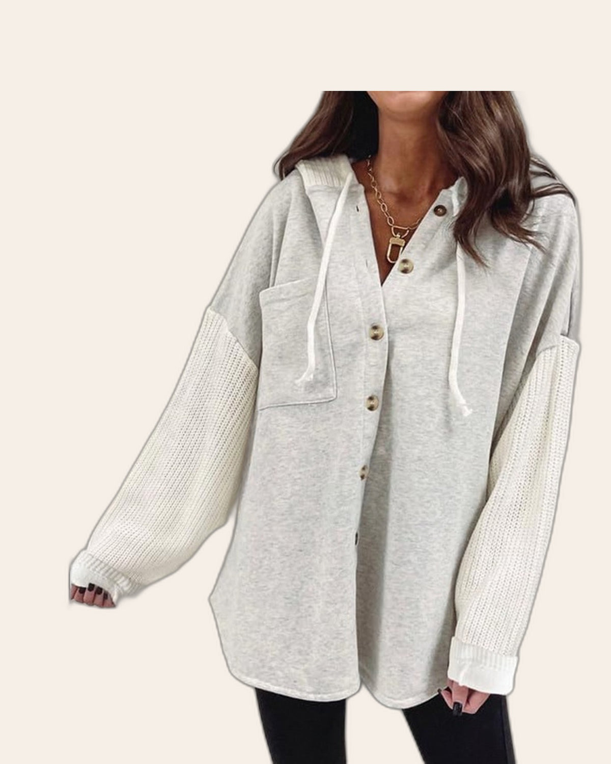 Knit Patchwork Hooded Shacket