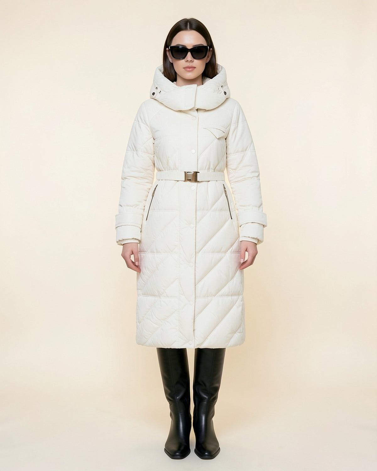 Belted Long Puffer Coat