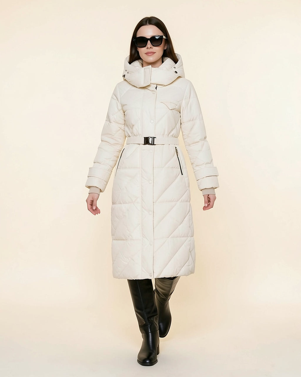Belted Long Puffer Coat