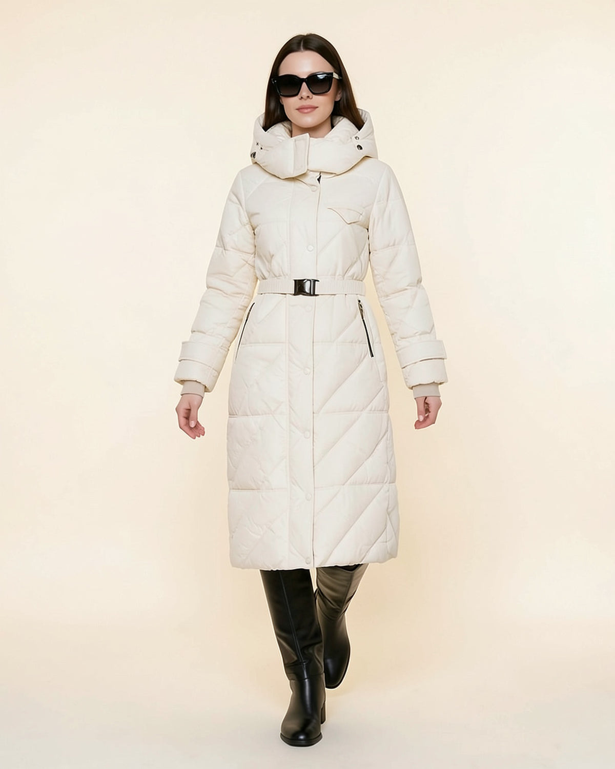 Belted Long Puffer Coat