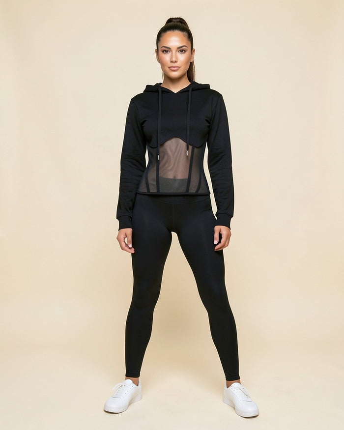 Mesh Corset Zip Hoodie
