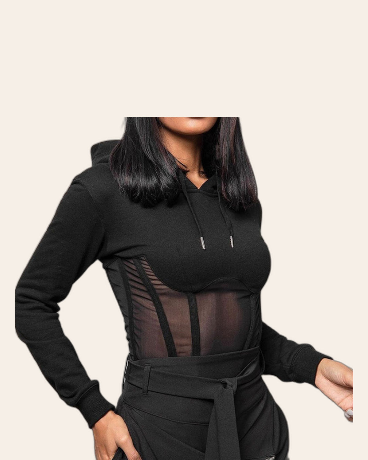 Mesh Corset Zip Hoodie
