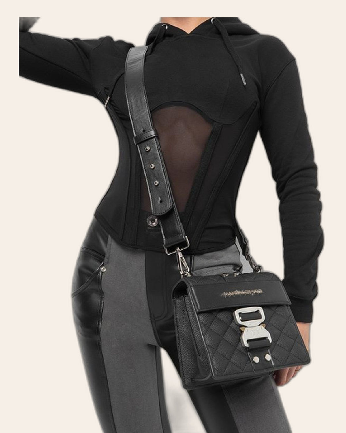 Mesh Corset Zip Hoodie