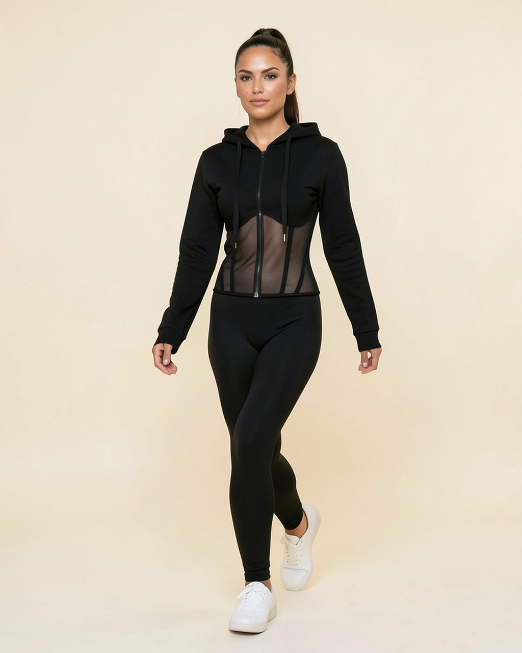 Mesh Corset Zip Hoodie