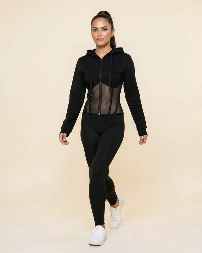 Mesh Corset Zip Hoodie