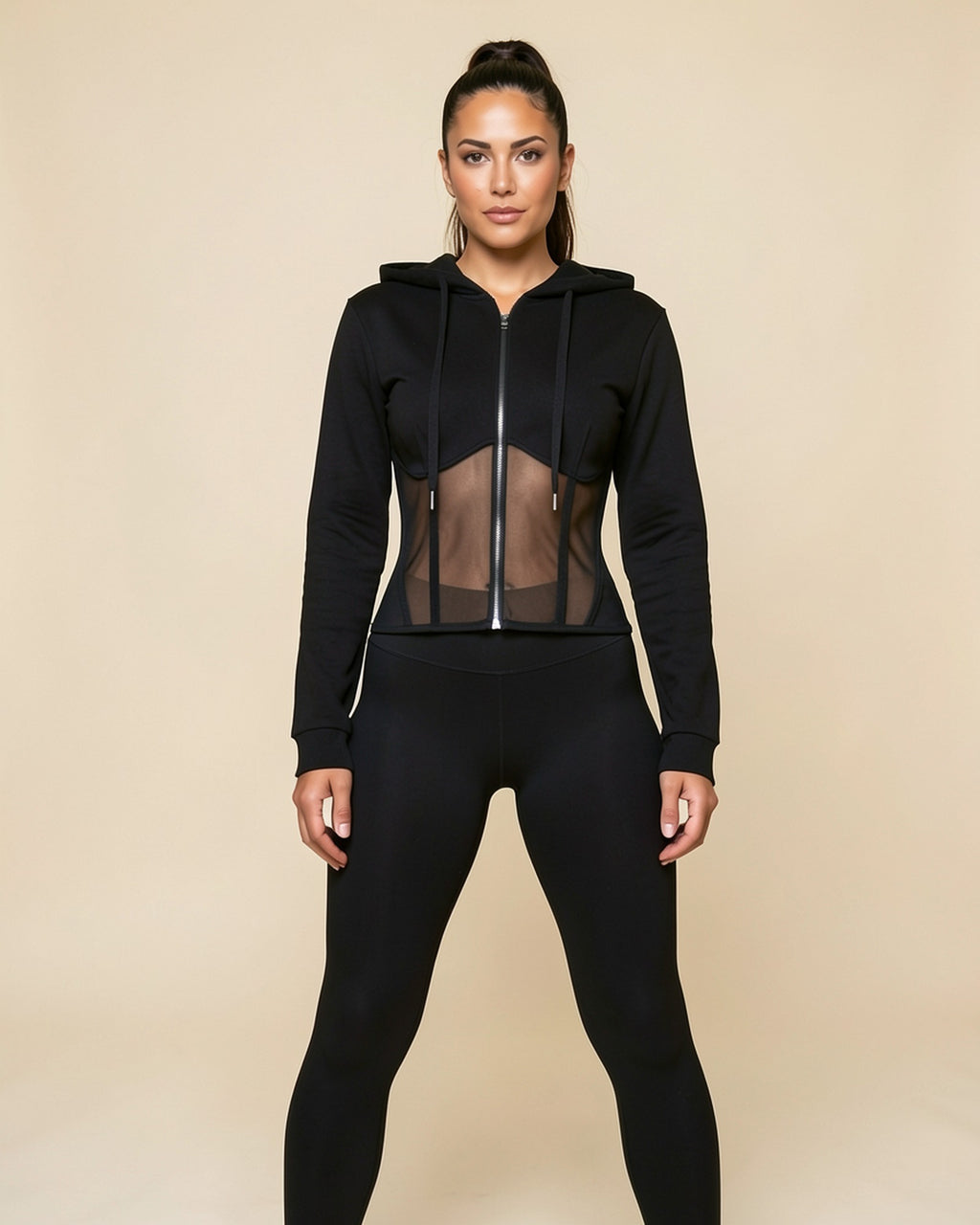 Mesh Corset Zip Hoodie