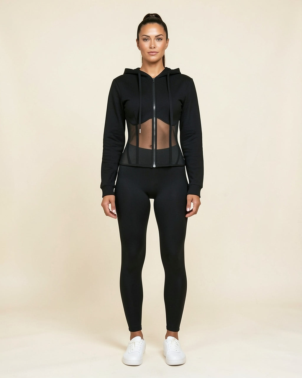 Mesh Corset Zip Hoodie
