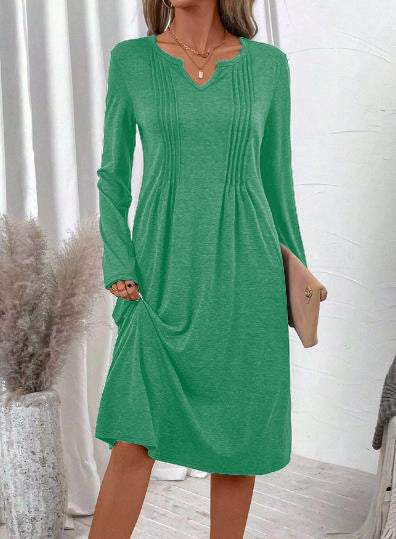 V-Neck Flowy Midi Hoodie Dress