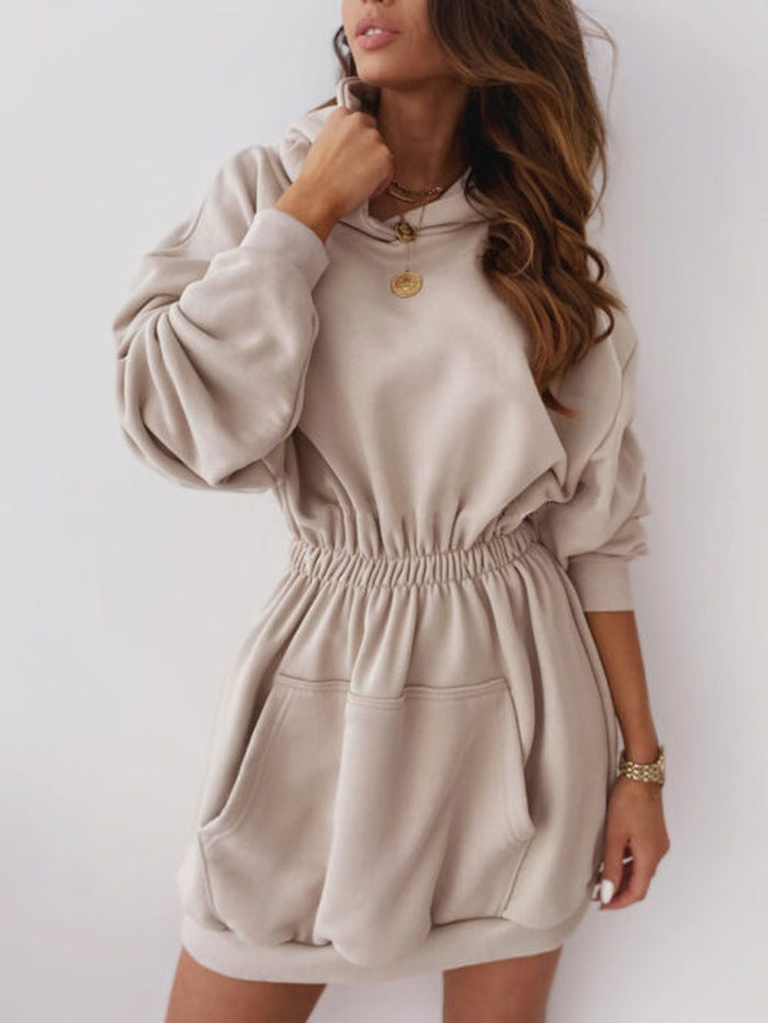 Cinched Waist Tunic Hoodie Dress