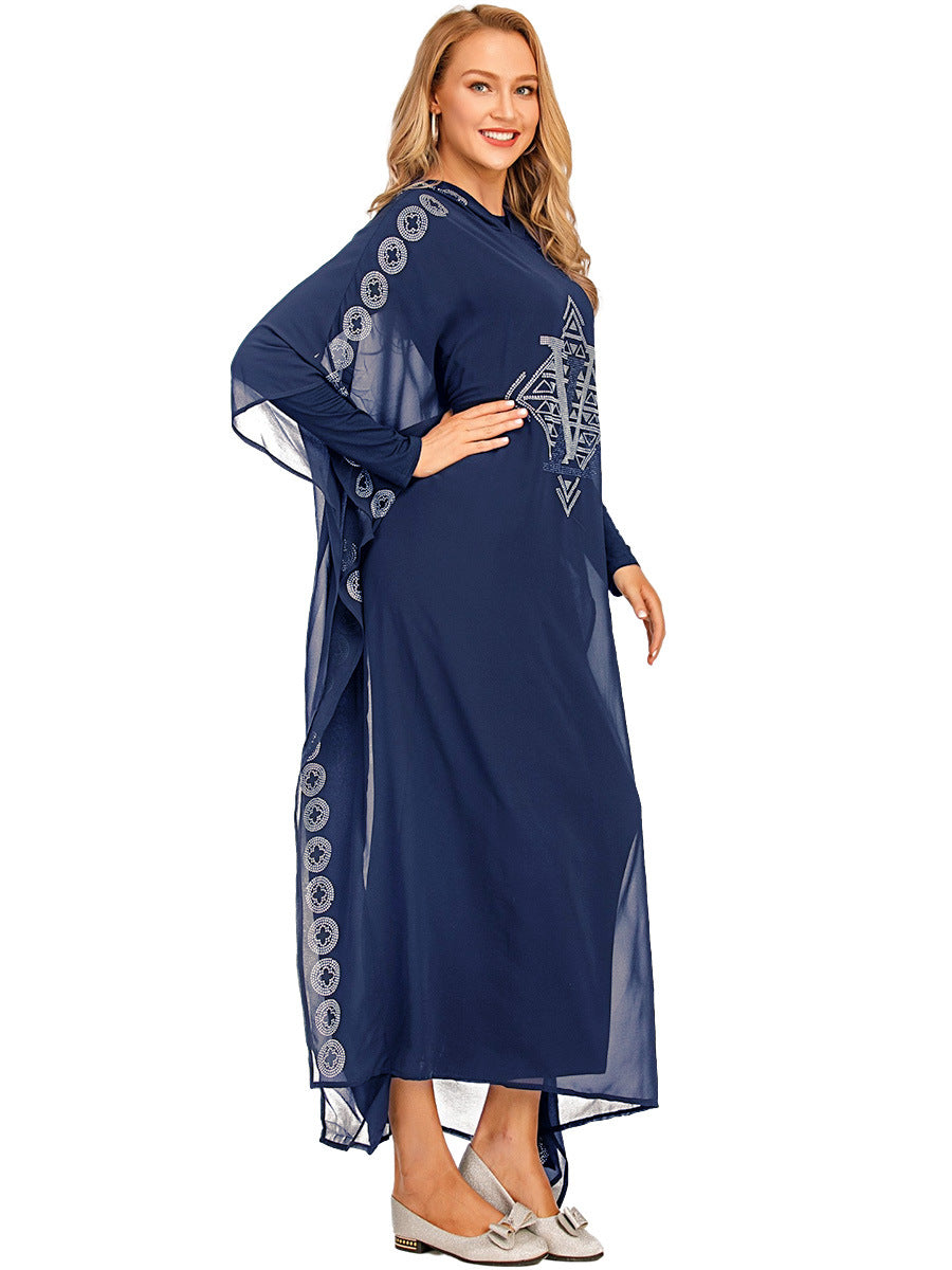 Rhinestone Chiffon Cape Hoodie Dress