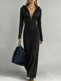 Plunge Zip Maxi Hoodie Dress