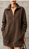 Half-Zip Fleece Sweatshirt Dress